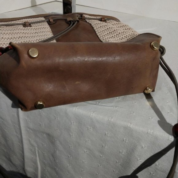 Weaved brown/off white boho bucket Nanette Lepore handbag - Picture 3 of 9